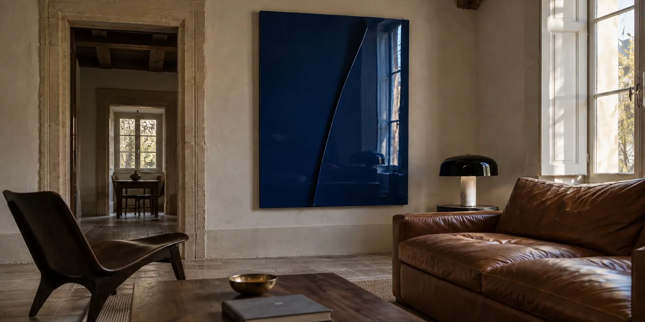 The finished lounge with the indigo work