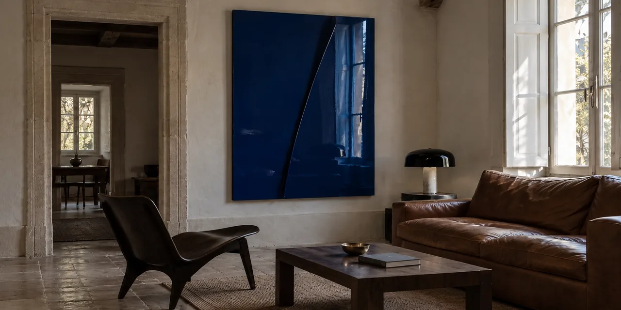 The blue work in place, beside the doorway