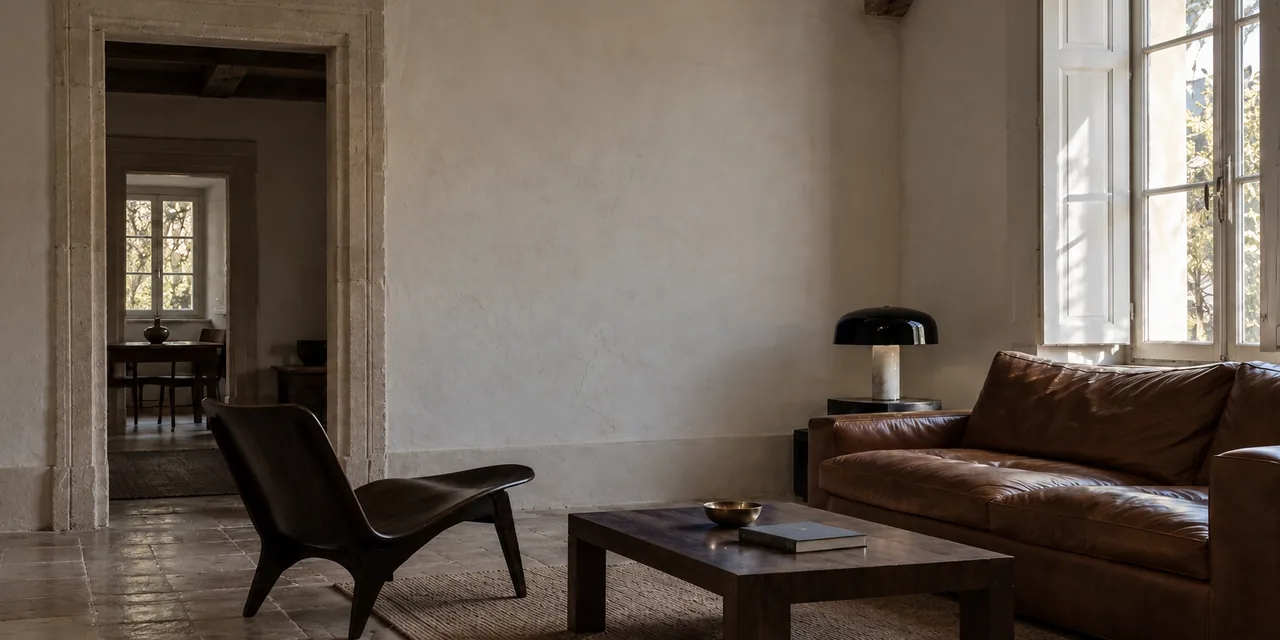 The same lounge with the wall still empty, seen from the passage